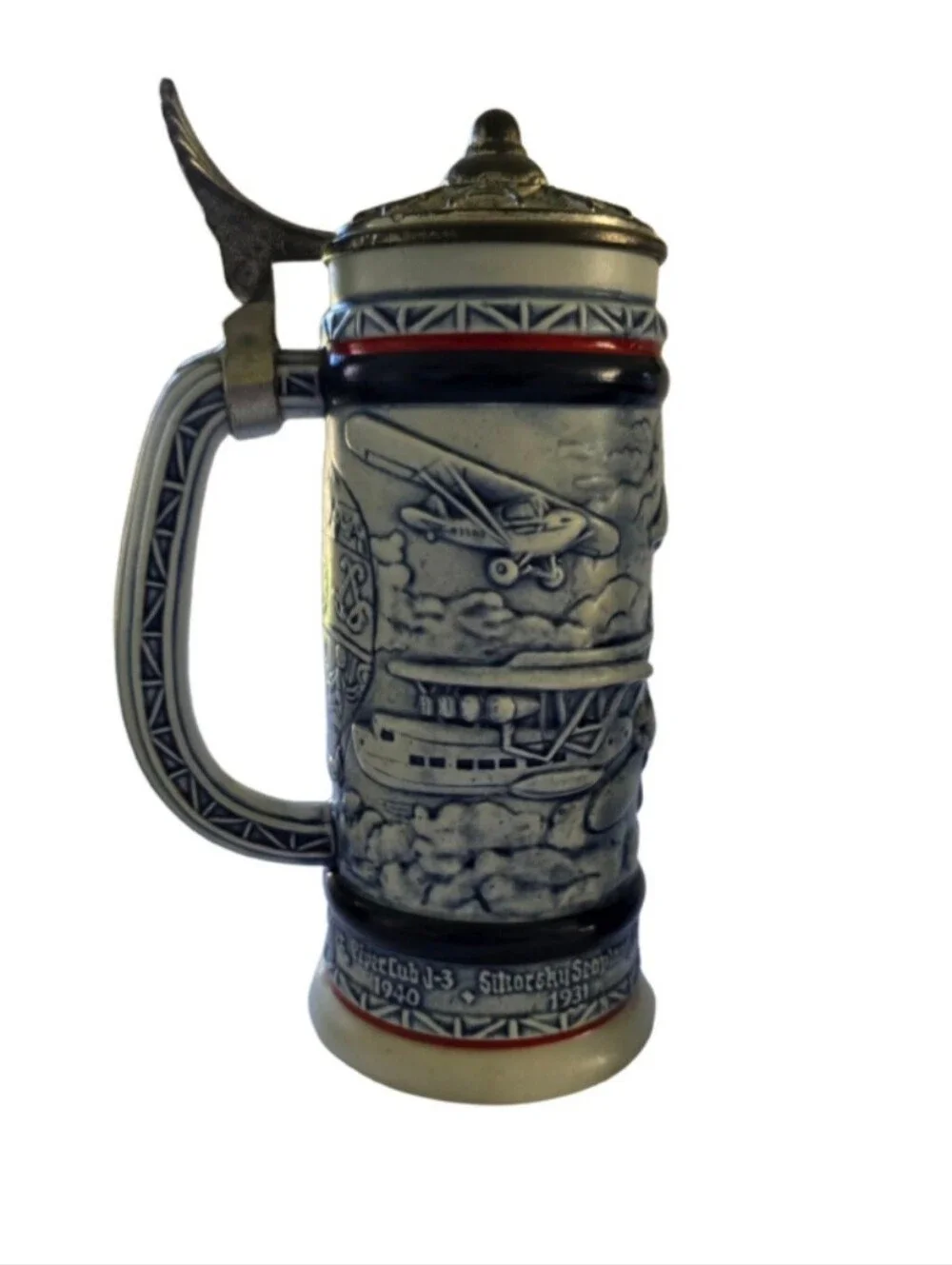 Avon Steins 2 - Antique Cars Mug + Airplanes,  Handcrafted Brazil Vintage 1981
